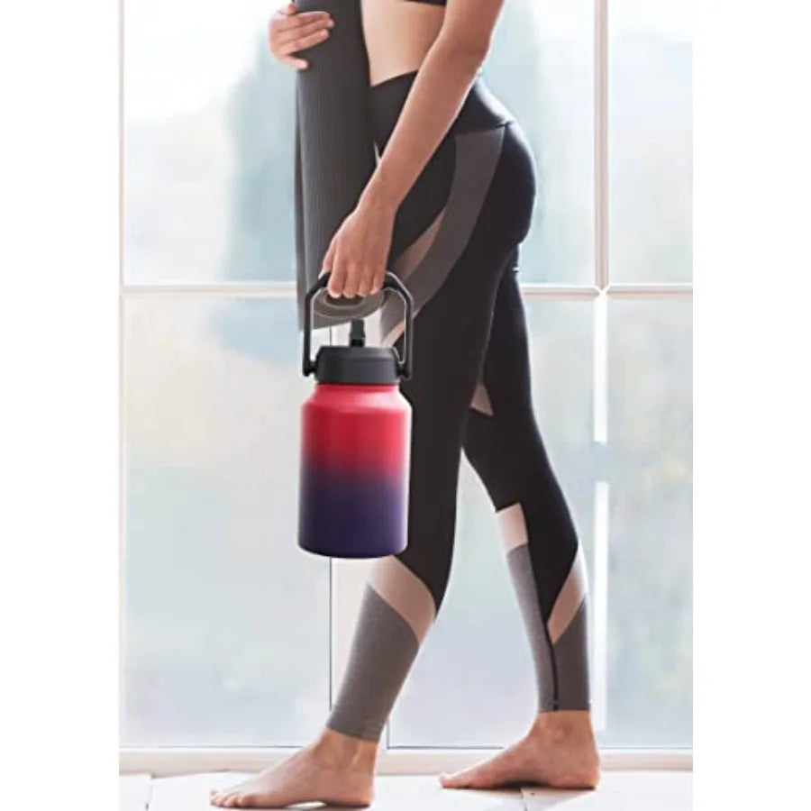 Gallon Insulated Water Bottle Jug with Straw Large Stainless Steel Sports Metal Water Canteen With Handle Thermal Water Cup Mug