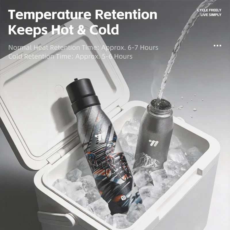 WEST BIKING Titanium Alloy Insulated Water Bottle 6-7H Heat Retention Cycling Flask Lightweight Rustproof Sports Bottle