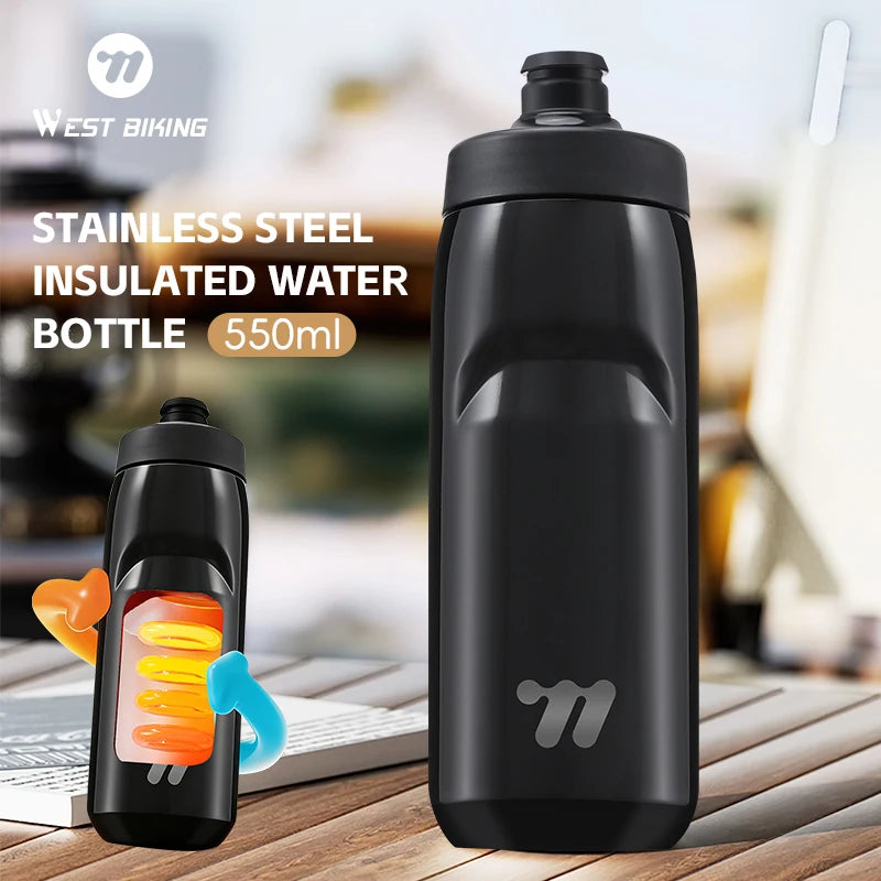 WEST BIKING Stainless Steel Sport Water Bottle 550ml 24H Cold/Hot Keeping Multi Layer Wall Vacuum Insulated Tumbler Thermos Bott