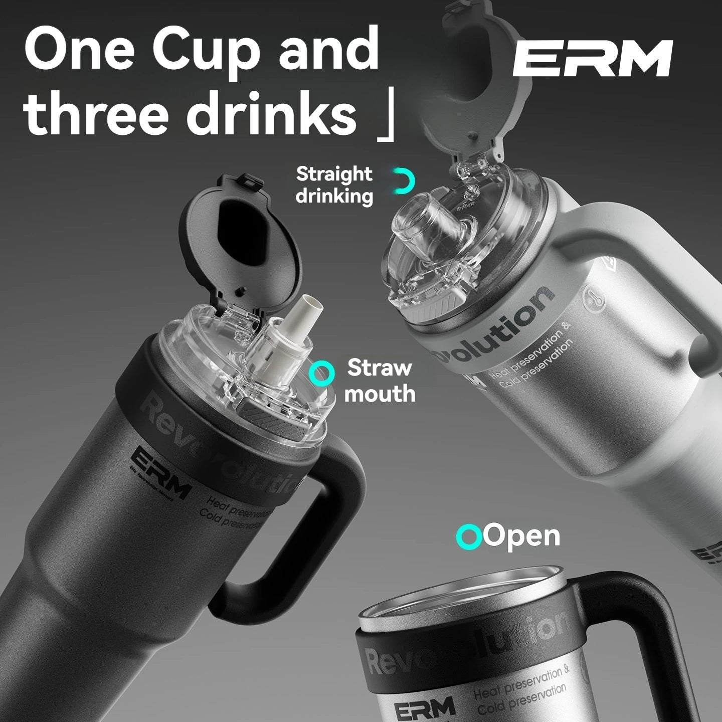 1200ML Extra Large Tumbler Ceramic Drinkware Stainless Steel Water Bottle Insulated Vacuum Flask Straw & Handle Leakproof Mug