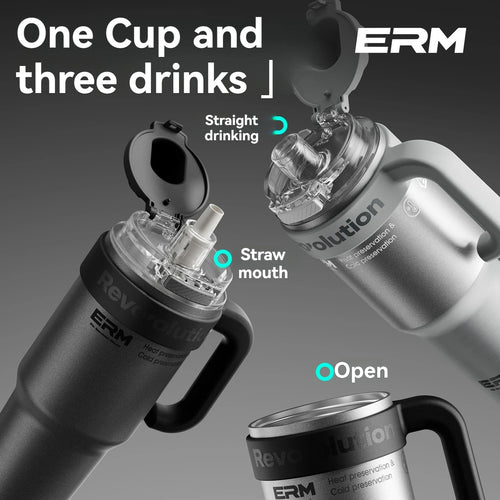1200ML Extra Large Tumbler Ceramic Drinkware Stainless Steel Water Bottle Insulated Vacuum Flask Straw & Handle Leakproof Mug